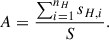 Mathematical equation: $$ \begin{aligned} A = \frac{\sum _{i = 1}^{n_H} s_{H,i}}{S} . \end{aligned} $$
