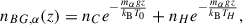 Mathematical equation: $$ \begin{aligned} n_{BG,\alpha }(z) = n_C e^{-\frac{m_{\alpha } g z}{k_{\rm B} T_0}} + n_H e^{-\frac{m_{\alpha } g z}{k_{\rm B} T_H}} , \end{aligned} $$
