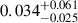 $ 0.034^{+0.061}_{-0.025} $