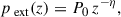 Mathematical equation: $$ \begin{aligned} p_{\text{ ext}}(z)&= P_0\, z^{-\eta }, \end{aligned} $$