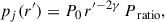 Mathematical equation: $$ \begin{aligned} p_j(r^{\prime })&= P_0\, r^{\prime -2\gamma }\, P_{\text{ ratio}}, \end{aligned} $$