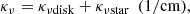 Mathematical equation: $$ \begin{aligned}&\kappa _\nu = \kappa _{\nu \mathrm{disk}} + \kappa _{\nu \mathrm{star}} \ \ \mathrm{(1/cm)}, \end{aligned} $$