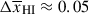Mathematical equation: $ \Delta \overline{x}_{{\small { {\text{HI}}}}} \approx 0.05 $