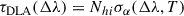 Mathematical equation: $$ \begin{aligned} \tau _\mathrm{DLA} (\Delta \lambda ) = {N_{hi }} \sigma _\alpha (\Delta \lambda , T) \end{aligned} $$