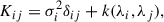 Mathematical equation: $$ \begin{aligned} K_{ij} = \sigma ^2_i \delta _{ij} + k(\lambda _i, \lambda _j), \end{aligned} $$