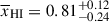 Mathematical equation: $ \overline{x}_{{\small { {\text{HI}}}}} = 0.81^{+0.12}_{-0.24} $