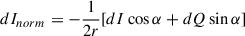 Mathematical equation: $ dI_{norm}=-\frac{1}{2r}[dI\cos\alpha+dQ\sin\alpha] $