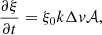 Mathematical equation: $$ \begin{aligned} \frac{\partial \xi }{\partial t} =\xi _{0} k \Delta v \mathcal{A} , \end{aligned} $$