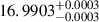$ 16.9903^{+0.0003}_{-0.0003} $