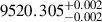 $ 9520.305^{+0.002}_{-0.002} $