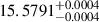 $ 15.5791^{+0.0004}_{-0.0004} $