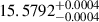 $ 15.5792^{+0.0004}_{-0.0004} $