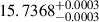 $ 15.7368^{+0.0003}_{-0.0003} $