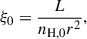 Mathematical equation: $$ \begin{aligned} \xi _0=\frac{L}{n_{\rm H,0} r^2}, \end{aligned} $$