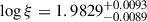 Mathematical equation: $ \log \xi = 1.9829^{+0.0093}_{-0.0089} $