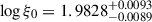 Mathematical equation: $ \log \xi_{0} = 1.9828_{-0.0089}^{+0.0093} $