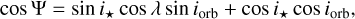 Mathematical equation: \cos\Psi = \sini \cos\lambda\sin \iorb + \cosi\cos \iorb,