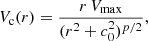 Mathematical equation: $$ \begin{aligned} V_{\rm {c}} (r) = \frac{r\, V_{\rm {max}} }{(r^2 + c_0^2)^{p/2}}, \end{aligned} $$