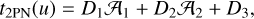 Mathematical equation: $t_{2 \mathrm{PN}}(u)=D_{1} \mathcal{A}_{1}+D_{2} \mathcal{A}_{2}+D_{3},$