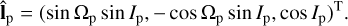 Mathematical equation: ${\widehat {\bf{l}}_{\rm{p}}} = {\left( {\sin {\Omega _{\rm{p}}}\sin {I_{\rm{p}}}, - \cos {\Omega _{\rm{p}}}\sin {I_{\rm{p}}},\cos {I_{\rm{p}}}} \right)^{\rm{T}}}.$