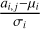 Mathematical equation: $\[\frac{a_{i, j}-\mu_{i}}{\sigma_{i}}\]$