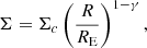 Mathematical equation: $$ \begin{aligned} \Sigma =\Sigma _c \left(\frac{R}{R_{\rm E}}\right)^{1-\gamma }, \end{aligned} $$