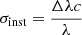 Mathematical equation: $ \sigma_{\text{inst}} = \frac{\Delta \lambda c}{\lambda} $