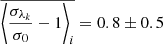 Mathematical equation: $ \overline{\left < \frac{\sigma_{\lambda_k}}{\sigma_0} -1\right > _i} = 0.8\pm0.5 $