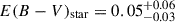 Mathematical equation: $ E(B-V)_{\mathrm{star}} = 0.05^{+0.06}_{-0.03} $