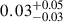 Mathematical equation: $ 0.03^{+0.05}_{-0.03} $