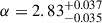 Mathematical equation: $ \alpha = 2.83_{-0.035}^{+0.037} $