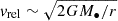 Mathematical equation: $ v_{\mathrm{rel}} \sim \sqrt{2 G M_\bullet / r} $