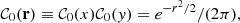Mathematical equation: $$ \begin{aligned} \mathcal{C}_{0}(\mathbf{r}) \equiv \mathcal{C}_{0}(x) \mathcal{C}_{0}(y) = e^{-r^2/2}/(2\pi ), \end{aligned} $$