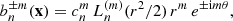 Mathematical equation: $$ \begin{aligned} b_{n}^{\pm m}(\mathbf{x }) = c_{n}^{m}\,L_{n}^{(m)}(r^{2}/2)\,r^{m}\,e^{{\pm \mathrm{i} m \theta }}, \end{aligned} $$