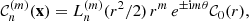 Mathematical equation: $$ \begin{aligned} {\mathcal{C} }_{n}^{(m)}({\mathbf{x }}) = L_{n}^{(m)}(r^{2}/2)\,r^{m}\,e^{{\pm \mathrm{i} m \theta }}{\mathcal{C} }_0(r), \end{aligned} $$