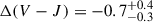Mathematical equation: $ \Delta(V-J)=-0.7^{+0.4}_{-0.3} $