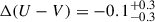 Mathematical equation: $ \Delta(U-V)=-0.1^{+0.3}_{-0.3} $