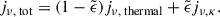 Mathematical equation: $$ \begin{aligned} j_{\nu ,\text{ tot}}=(1-\tilde{\epsilon })j_{\nu ,\text{ thermal}}+\tilde{\epsilon }j_{\nu ,\kappa }. \end{aligned} $$
