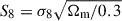 Mathematical equation: $ S_8 = \sigma_8\sqrt{\Omega_{\mathrm{m}}/0.3} $