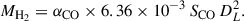 Mathematical equation: $$ \begin{aligned} M_{\mathrm{H}_2} = \alpha _{\rm CO} \times 6.36\times 10^{-3}\, S_{\rm CO}\, D_L^2. \end{aligned} $$
