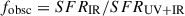 Mathematical equation: $ f_{\mathrm{obsc}} = SFR_{\mathrm{IR}}/SFR_\mathrm{{UV}+\rm{IR}} $