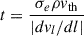 Mathematical equation: $$ \begin{aligned} t= \frac{\sigma _e\rho v_{\rm th}}{|dv_l/dl|} \end{aligned} $$