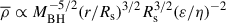 Mathematical equation: $$ \begin{aligned} \overline{\rho } \propto M_{\rm BH}^{-5/2}(r/R_{\rm s})^{3/2}R_{\rm s}^{3/2}(\varepsilon /\eta )^{-2} \end{aligned} $$