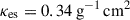 Mathematical equation: $ \kappa_{\mathrm{es}} = 0.34\,\mathrm{g}^{-1}\,\mathrm{cm}^{2} $