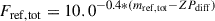 Mathematical equation: $$ \begin{aligned} F_{\rm {ref, tot}} = 10.0^{-0.4*(m_{\rm {ref, tot}}-ZP_{\rm {diff}})} \end{aligned} $$