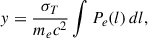 Mathematical equation: $$ \begin{aligned} y = \frac{\sigma _T}{m_ec^2}\int P_e(l)\, dl, \end{aligned} $$