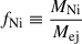 Mathematical equation: $ f_{\mathrm{Ni}} \equiv \frac{M_{\mathrm{Ni}}}{M_{\mathrm{ej}}} $
