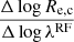 Mathematical equation: $ \frac{\Delta \log R_{\mathrm{e,c}}}{\Delta \log \lambda^{\mathrm{RF}}} $