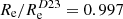 Mathematical equation: $ R_{\mathrm{e}}/R_{\mathrm{e}}^{D23} = 0.997 $
