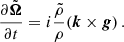 Mathematical equation: $$ \begin{aligned} \frac{\partial \tilde{\boldsymbol{\Omega }}}{\partial t} = i \frac{{\tilde{\rho }}}{\rho } (\boldsymbol{k}\times \boldsymbol{g})\, . \end{aligned} $$